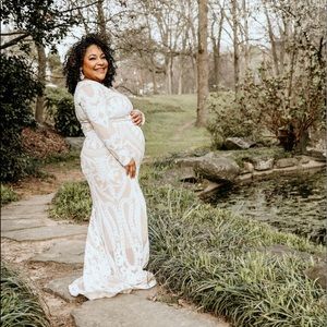 White with nude sequin maternity gown size L